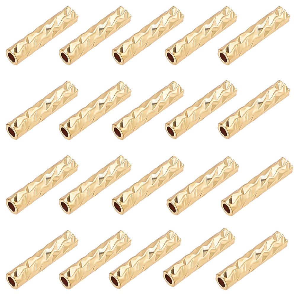 BENECREAT 100Pcs Real 18K Gold Plated Tube Beads, Carved Noodle Tube Beads Straight Spacer Beads 7x1.5mm for DIY Craft Bracelet Necklace Jewelry Making