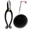 Wazakura Made in Japan Ikebana for Beginners Tool Kit, Ikenobo Scissors, Black Kenzan Holder, Cleaner, Flower Arrangement Set, Florist Shears & Pin Frog - Black kenzan 3-1/4" (80mm) + care tool view 1