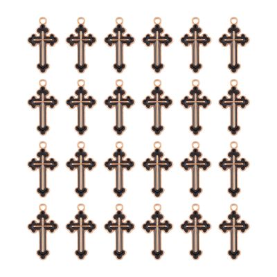 FASHEWELRY 100Pcs Cross Alloy Enamel Pendants 25x14x2mm Light Gold Plate Cross Dangle Charms Beads for DIY Jewellery Making Supplies (Black)