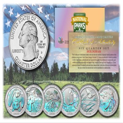 Merrick Mint 2020 2021 America The Beautiful Hologram Quarters US Parks 6-Coin Set w/Capsules