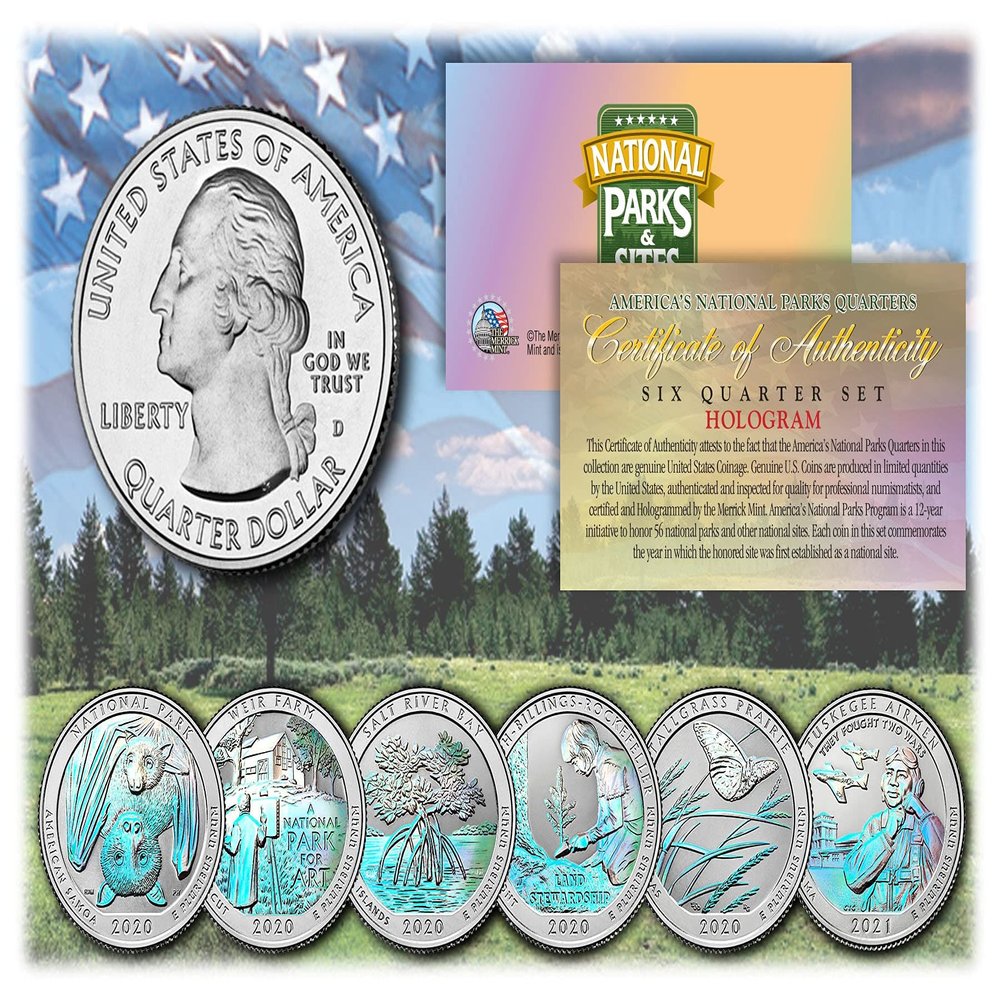 Merrick Mint 2020 2021 America The Beautiful Hologram Quarters US Parks 6-Coin Set w/Capsules