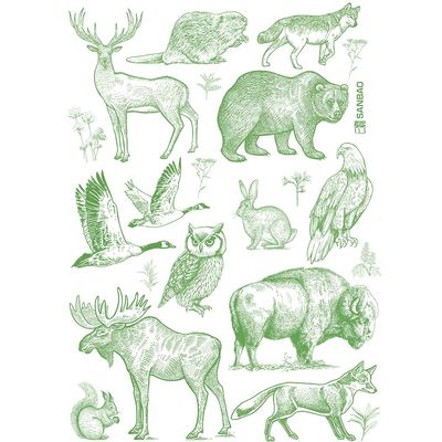 Ceramic Decals - Forest Animal (Green, 9.5 x 13 Inch)