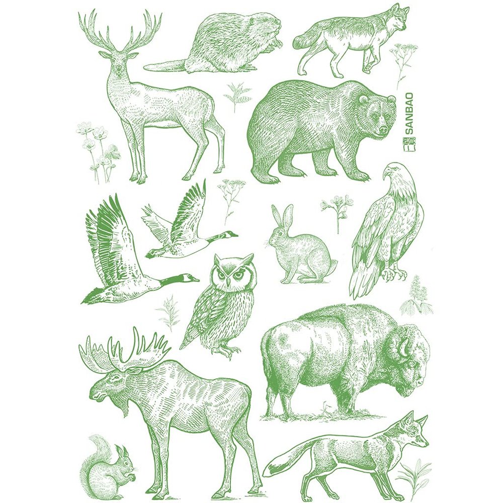 Ceramic Decals - Forest Animal (Green, 9.5 x 13 Inch)