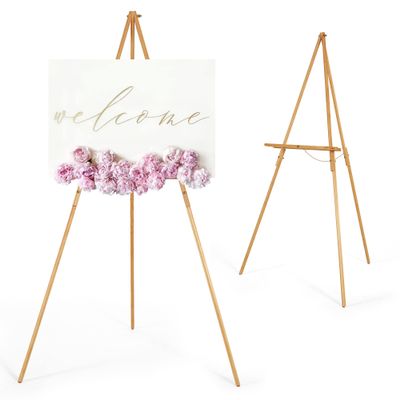 VISWIN 63" Easel Stand for Wedding Signs, Adjustable Wooden Display Easel with Holder, Tripod Floor Easel for Welcome Board, Poster, Picture, Photos, Paintings - Natural