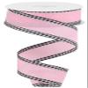 Solid Canvas Ribbon with Gingham Wired Edge - 10 Yards (Light Pink, Black, White, 1.5 Inch) view 1