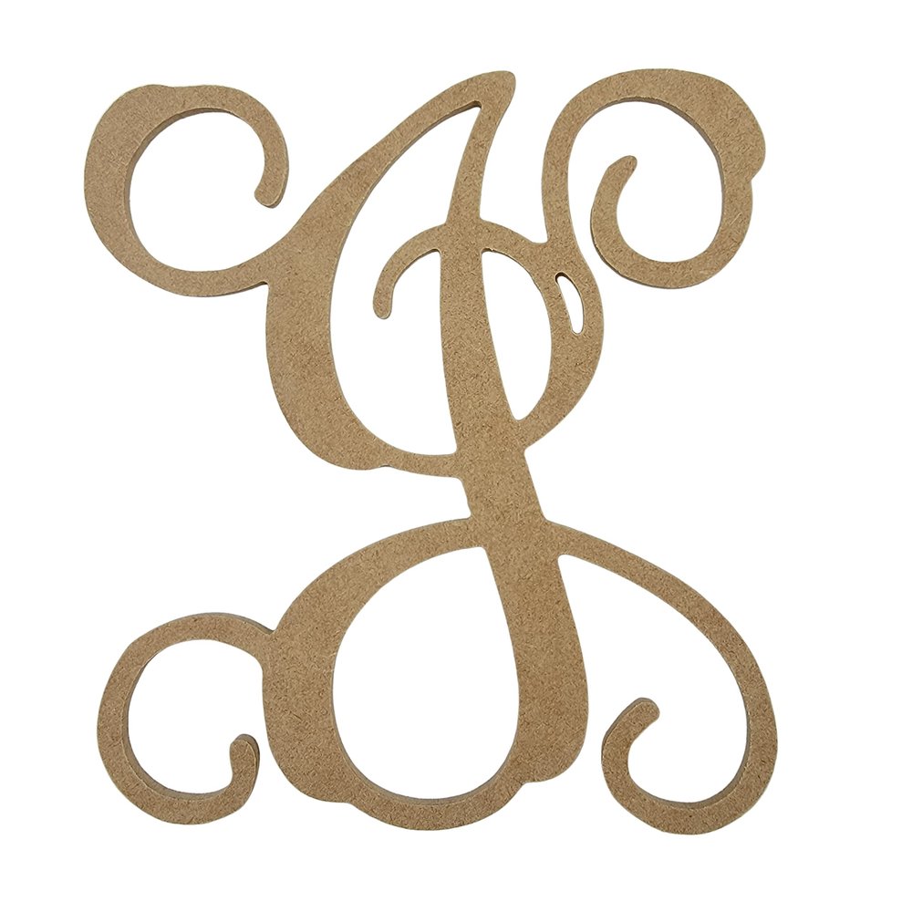 8" Wooden Letter J Unfinished, Vine Font, Craft Cutout 1-8" Thick