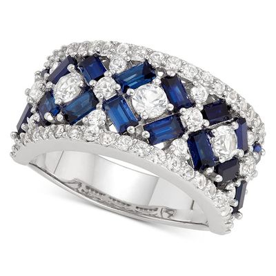 Luxury Ladies Topaz Sapphire Ring 925 Sterling Silver Wedding Ring Band Baguette and Round CZ Eternity Band Cz Fine Jewelry Party Ring for Women Gifts for Her HM072 (10)
