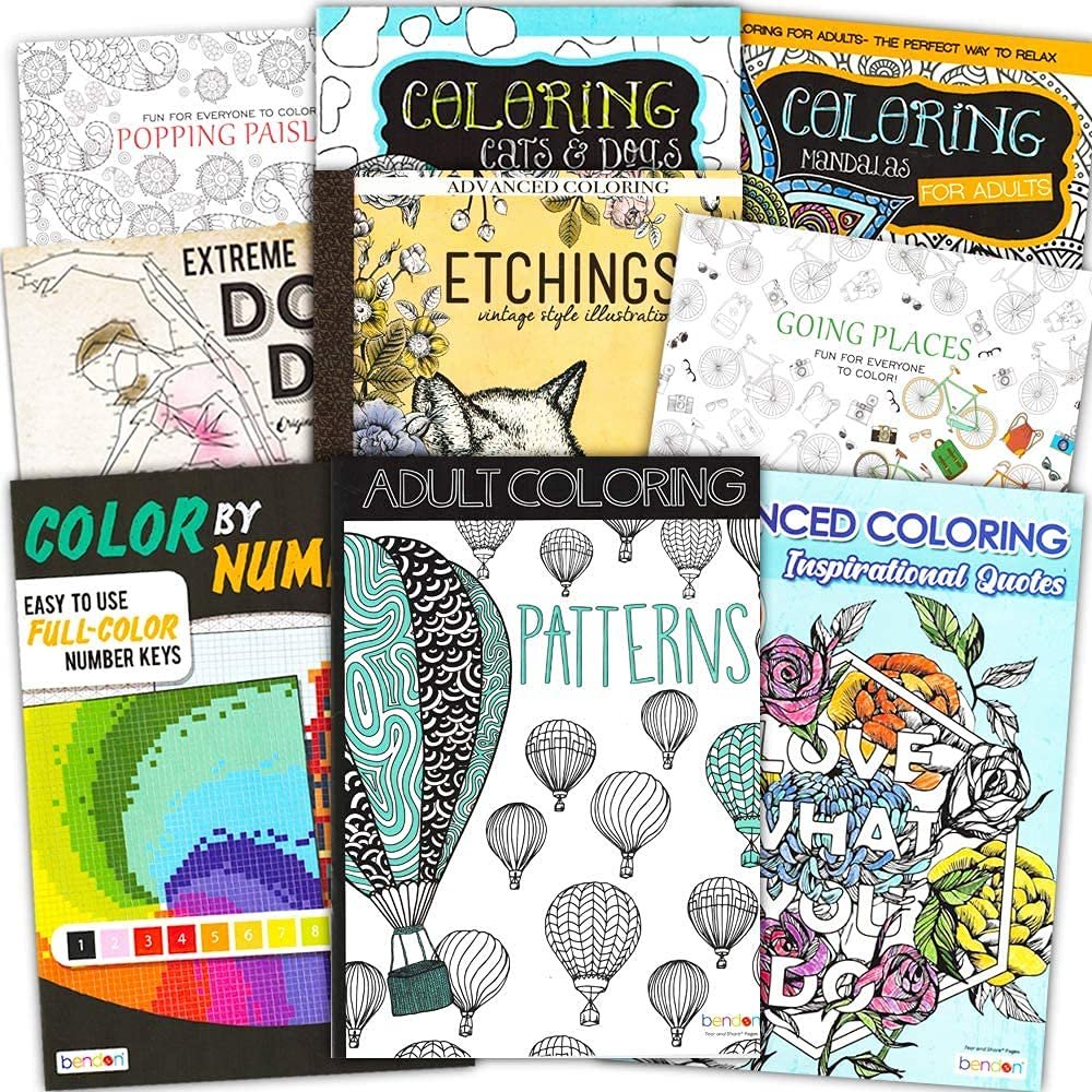 Adult Coloring Book Bundle with 8 Deluxe Coloring Books for Adults and Teens