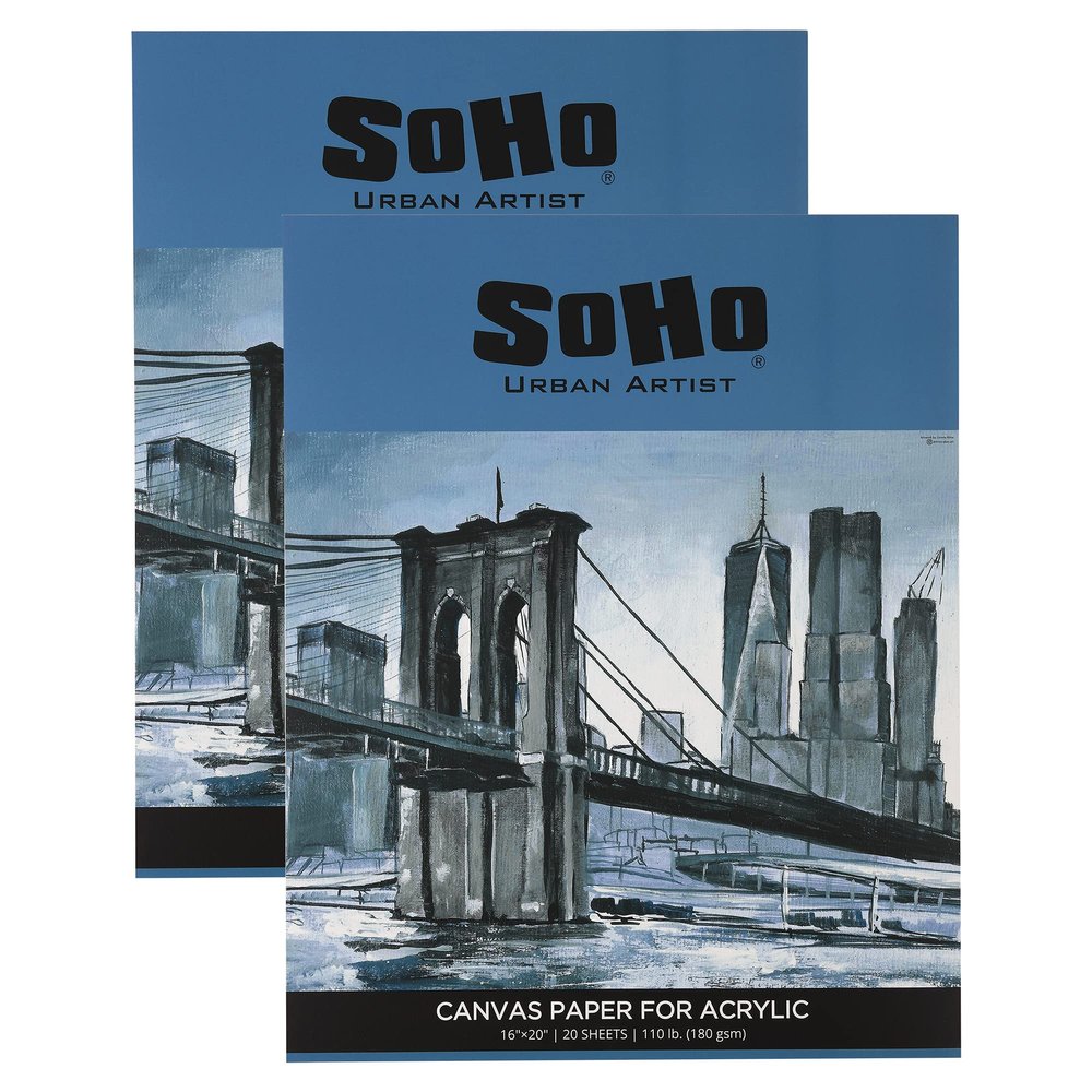 SoHo Urban Artist Acrylic Canvas Pads - Textured Canvas Paper Pad for Painting, Drawing, Pastels, Travel, & More! - [2-Pack - 16x20]