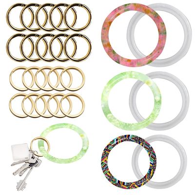 Silicone Wristlet Keychain Molds 23Pcs Key Ring Bangle Bracelet Molds Expoxy Resin Moulds with Spring Opening Rings and Key Chains for Making Jewelry DIY Crafts