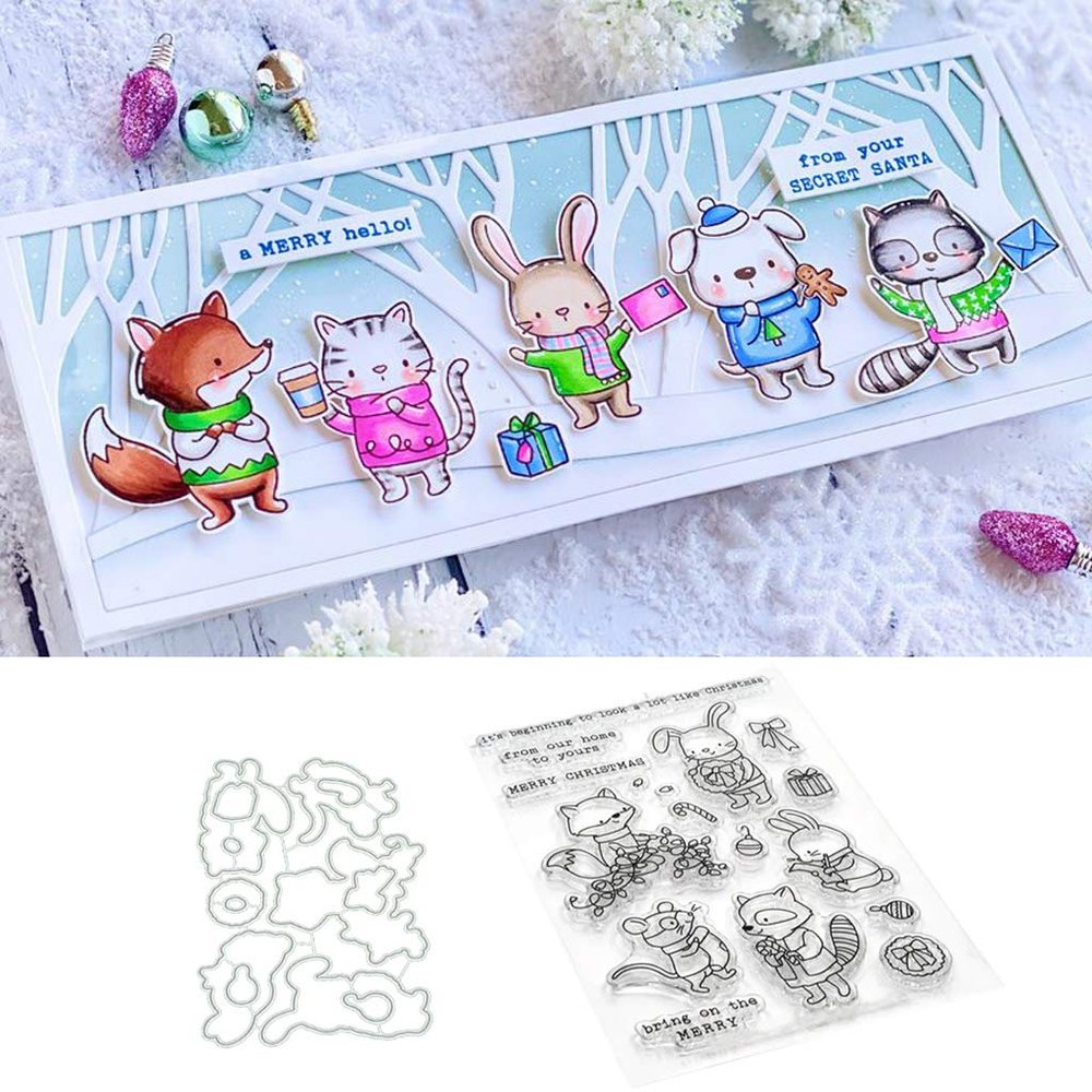 Greeting Gift Clear Stamps and Dies Set for DIY Card Making, Clear Rubber Stamps and Dies for Card Sets for Crafting, DIY Scrapbooking Card Making Tools