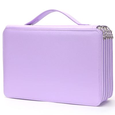 Vomgomfom 252 Slots Pencil Bag, 5-Layer Zipper Art Supply Organizer, PU Leather Portable Colored Pencil Case with Handle for 252 Watercolor Pens, Gel Pens (Purple)
