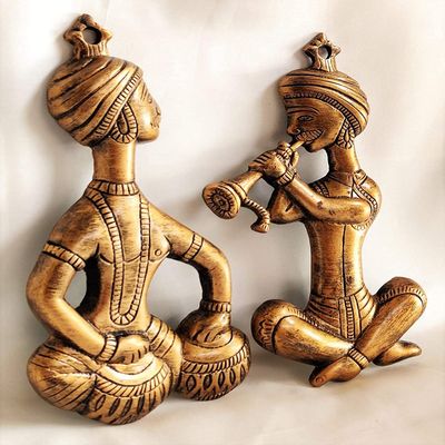 Wgloryind Metal Musician Wall Dcor Showpiece, Tabla Hanging., 24CMx2CMx40CM), Gold
