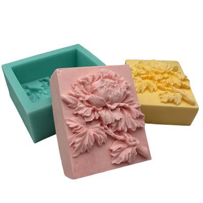 3D Peony Soap Mold Rectangle Delicate Flower Silicone Soap Molds for Soap Bar Making Lotion Bar Scented Candle Aromatherapy Plaster Mould Cake Decoration Fondant Ice Cube Moulds