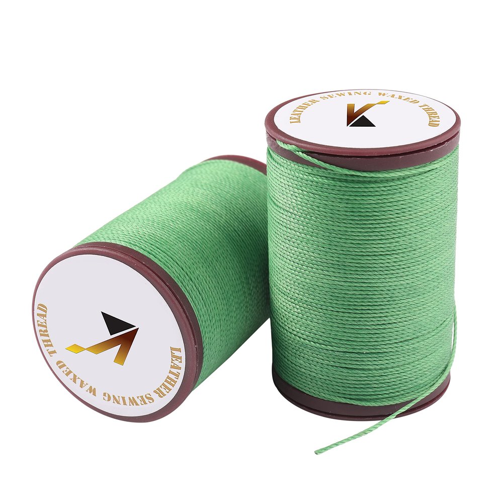 KONMAY Waxed Polyester Cord, 1 Roll 0.35mm Kelly Green Waxed Leather Sewing Thread, Waxed String for Leather Stitching, Bracelet, Necklace Making
