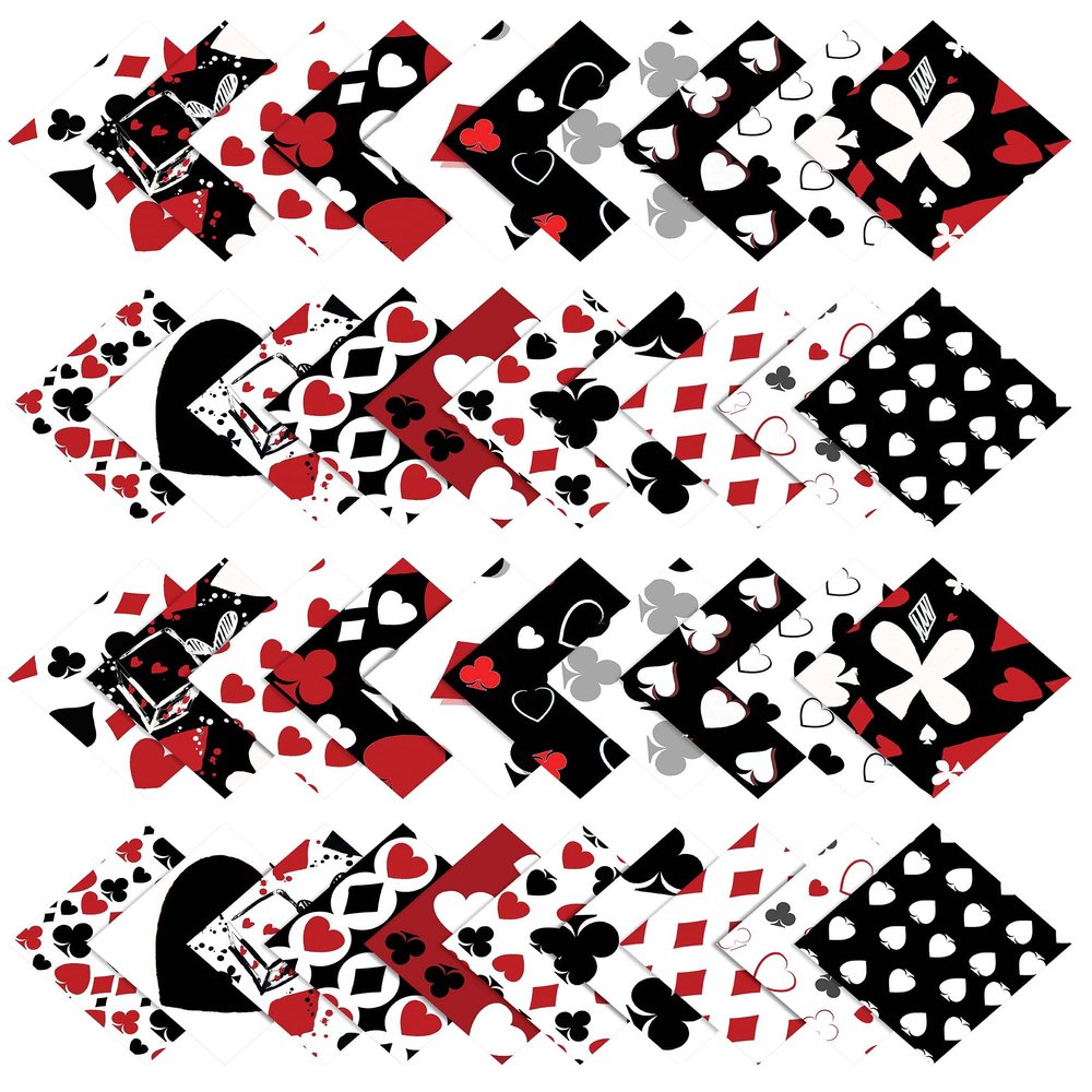 Soimoi Cards Print Precut 10-inch Cotton Fabric Quilting Squares Charm Pack DIY Patchwork Sewing Craft-White & Black2