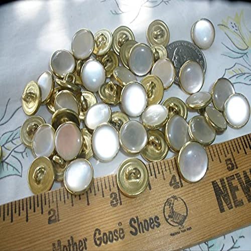 12 Buttons mKET Western Shirt Buttons White Inset Gold Gilt Tone Metal Shank 1/2" 13MM 20L Pearly Inset Sewing Crafts