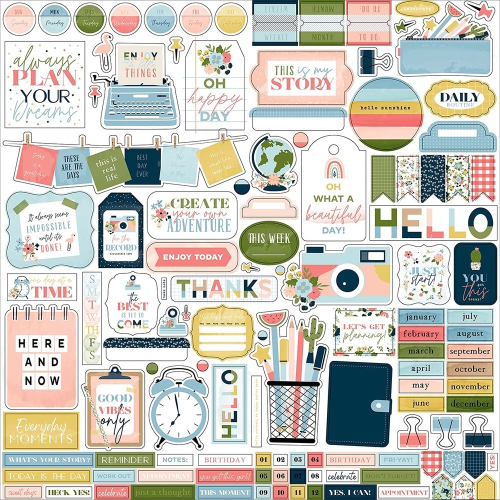 Day in The Life Cardstock Stickers 12"X12" - Elements