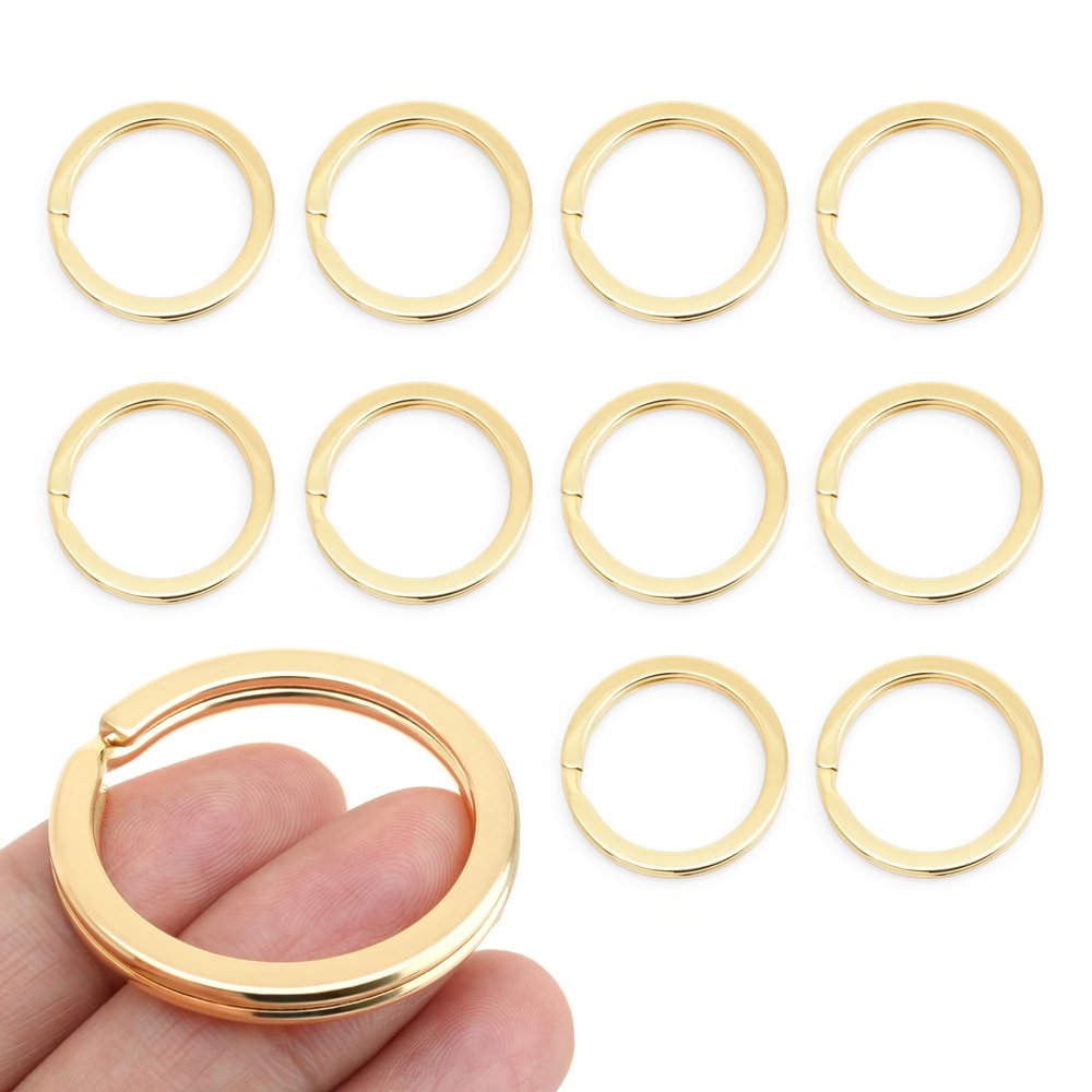 CRAFTMEMORE Key Rings Quality Keychain Rings Metal Flat Split Rings for Car Keys Attachment DIY Leathercraft 10pcs VTKR (1" (25mm) KR34, Gold)