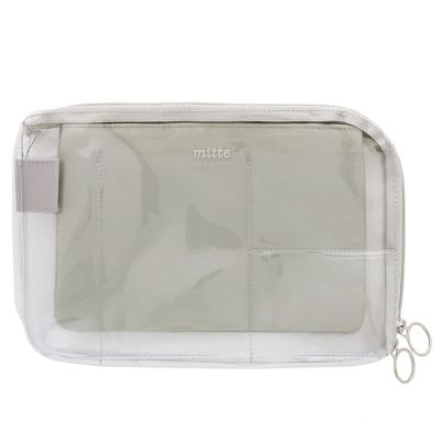 SUN-STAR Bag in Bag mitte B6 Size, Clear Pouch, Cosmetics Storage with Zipper, Pencil Case, Inside Tote, Light Gray