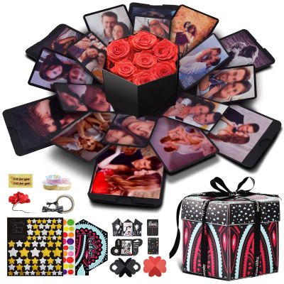 Wanateber Photo Explosion-Box Funny DIY - Creative DIY Explosion Gift Box, Assembled Handmade Photo Sticker Box for Marriage Proposals Making Surprises Birthday (Flower)
