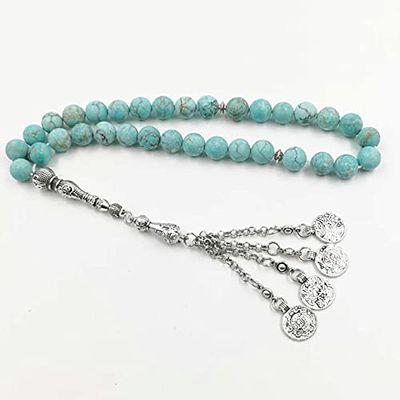 Tasbih Natural Turquoise Muslim Bracelet Rosary Bead Islamic Gift Prayer Beads Misbaha Muslim Jewelry (8mm x 66beads)