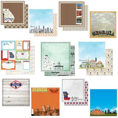 Custom Bundle - 11 Georgia Atlanta Savannah Travel Vacation Themed 12" x 12" Scrapbook Papers - Various Brands