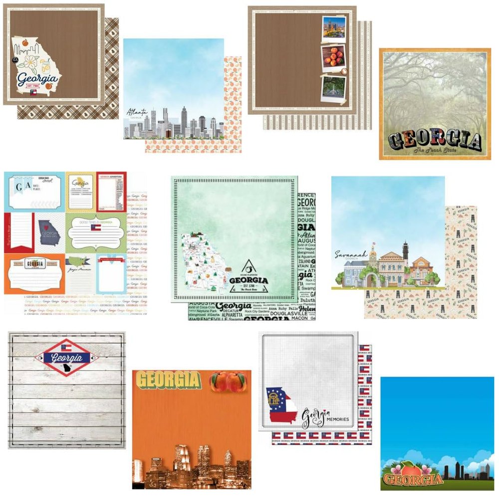 Custom Bundle - 11 Georgia Atlanta Savannah Travel Vacation Themed 12" x 12" Scrapbook Papers - Various Brands