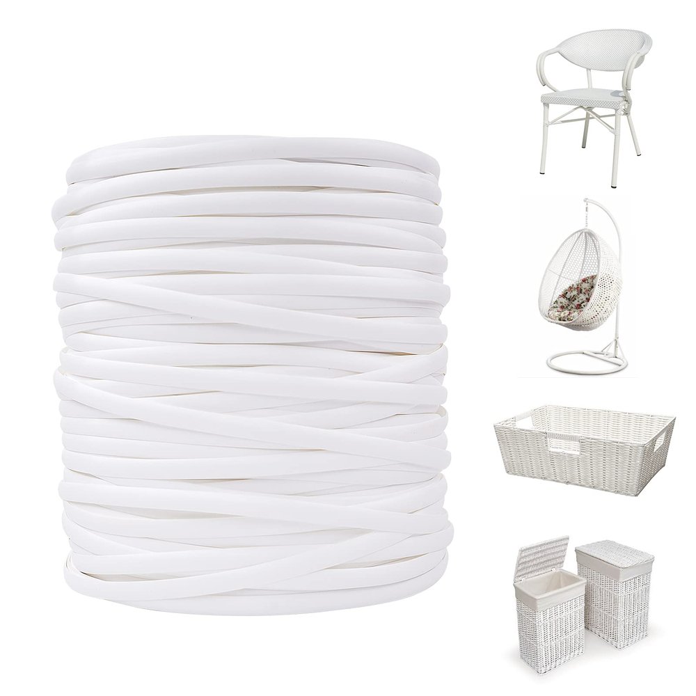 FAMMOM Wicker Repair Material Flat Synthetic Rattan Weaving Material Plastic Rattan for Knit and Repair Chair Table,Storage Basket,Ect (White A)