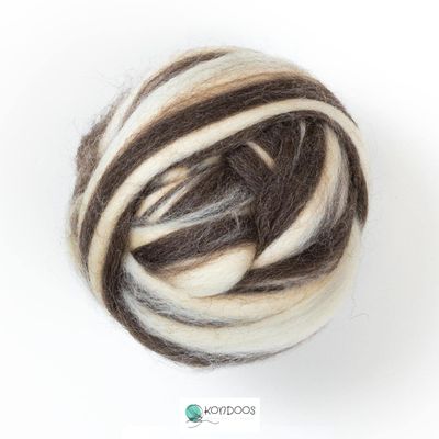 Kondoos Natural Wool roving, 8 OZ. Best for Needle Felting, handcrafts and Spinning. Natural Colours, un-Dyed. (Brown Zebra(Ecru/Mocha), 8 oz)