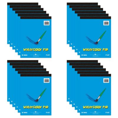 Roaring Spring Kids Watercolor Paper Pad, 9" x 12", 25 Sheets of Very Heavy 100# Paper with Vellum Finish, Top Bound (Pack of 24)