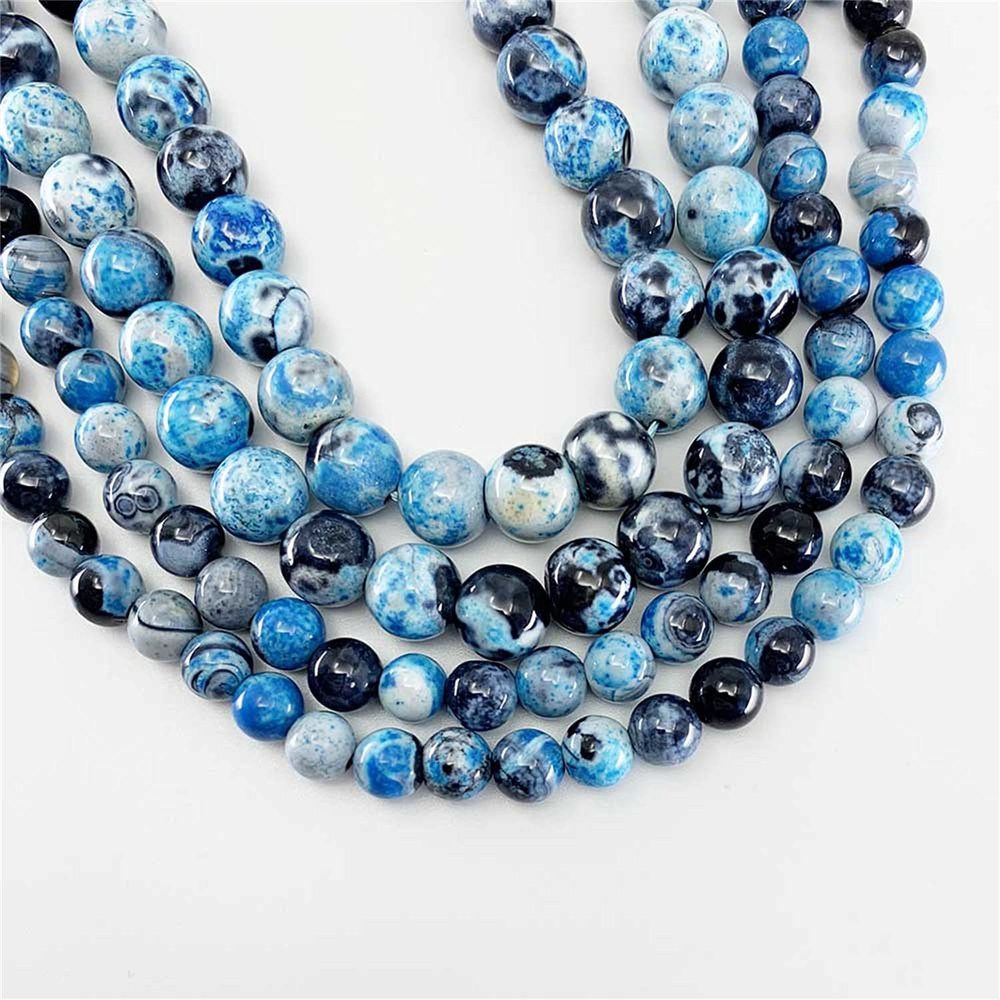 4 6 8 10 12mm Natural Gemstone Beads Round Loose Stone Beads for DIY Bracelet Necklace Earring Jewelry Craft Making Accessories (Light Blue Flame, 8mm48pcs)