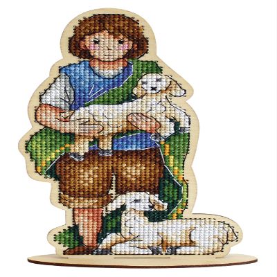 Christmas Shepherd Cross Stitch kit on Wood Base - Counted Cross-Stitch kit on The Plywood. Bible Christ Birth Story MP Studia O-028