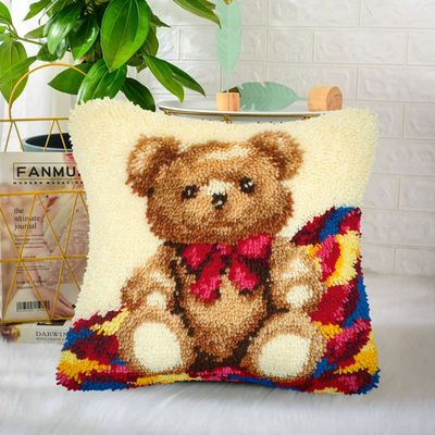 clubevy DIY Latch Hook Kits Pillow Case Sofa Cushion Cover Craft Kits Embroidery Carpet Set Needlework Pillow Cover 17x17 inch (Bear)