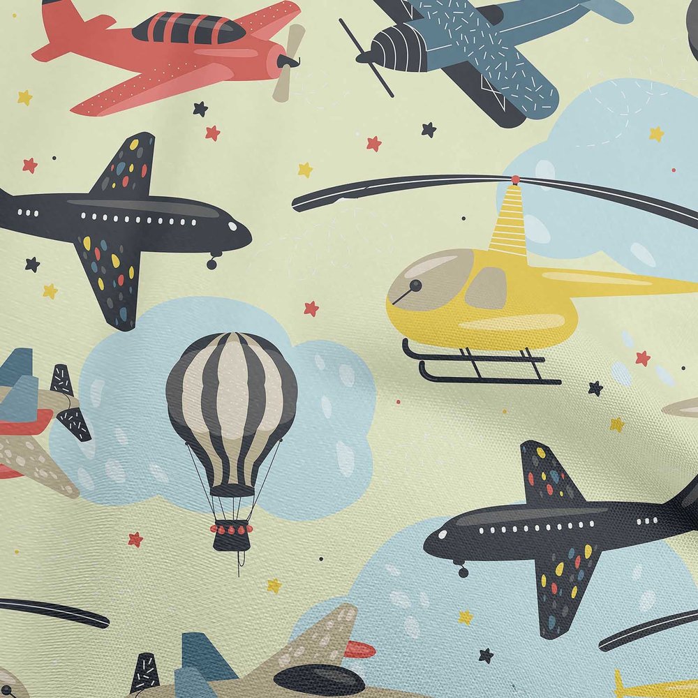 oneOone Cotton Flex Greenish Beige Fabric Airplane Nursery Kids Craft Projects Decor Fabric Printed By The Yard 40 Inch Wide