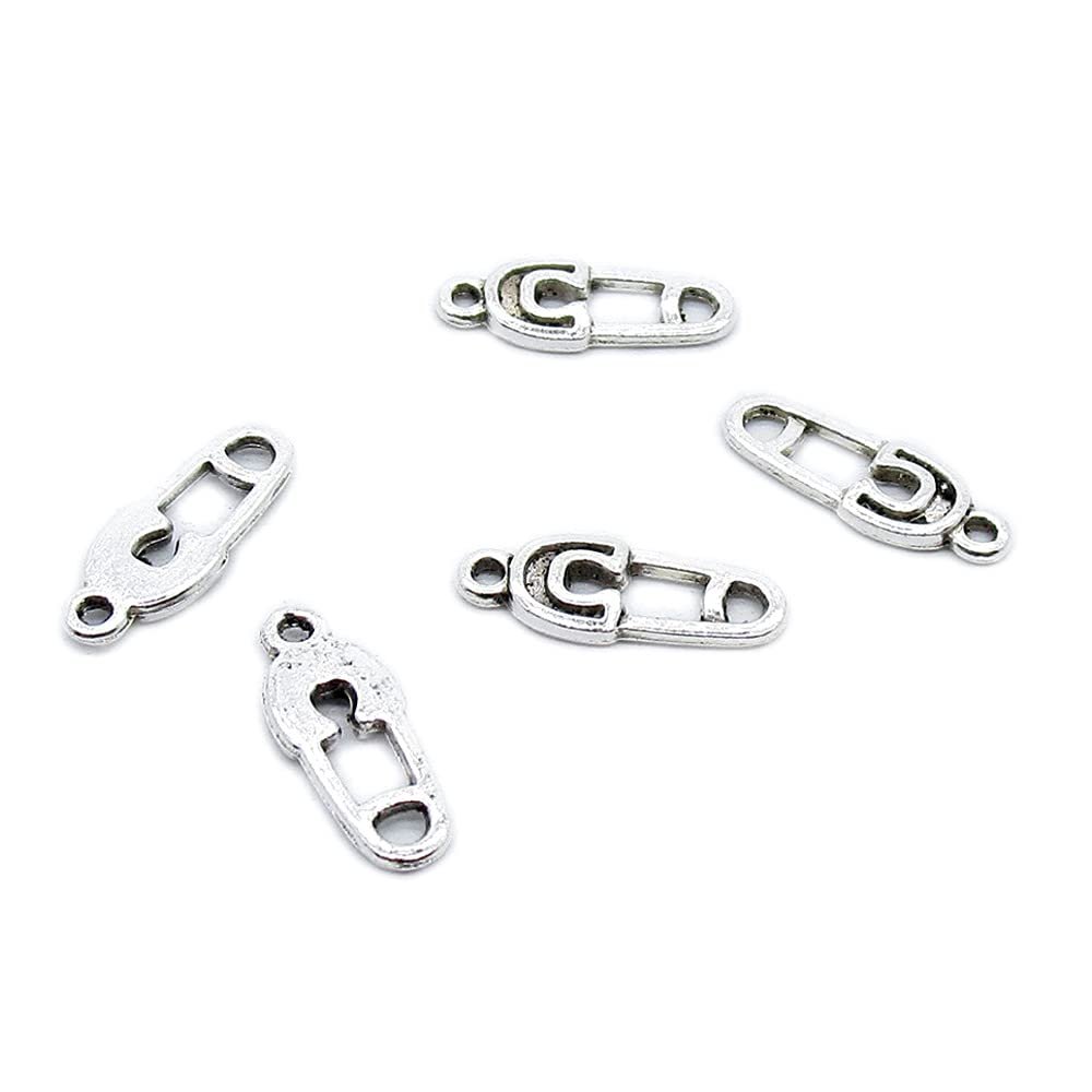 110 Pieces Antique Silver Plated Jewelry Making Charms Findings Crafting Suppliers OG7V6 Fake Safety Pins