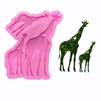 Shiny Glossy Animals Giraffe Family Mother and Baby Shape Silicone Molds for DIY Craft Keychain Polymer Mold Epoxy Pendant Resin Crafting Making Backpack Cake Decor Fondant Mould