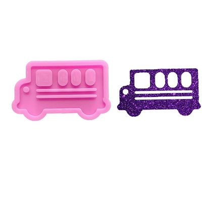 Shiny Glossy School Bus Shape Silicone Molds for DIY Craft Keychain Polymer Clay Mold Epoxy Pendant Resin Crafting Making Backpack Cake Decor Fondant Mould