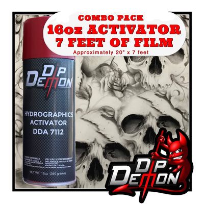 Hydrographic Film Activator Combo Kit Large Charcoal Drawing Skulls Hydro Dipping 16oz Dip Demon