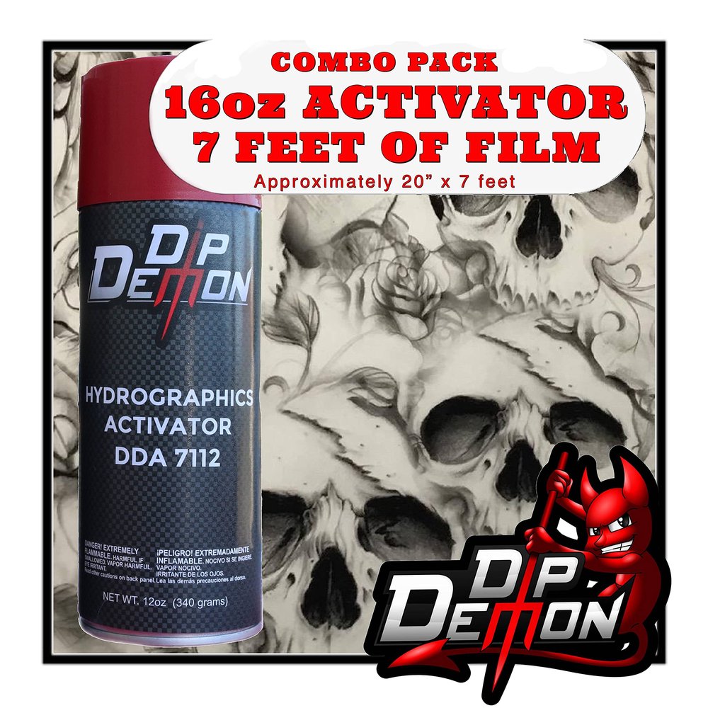 Hydrographic Film Activator Combo Kit Large Charcoal Drawing Skulls Hydro Dipping 16oz Dip Demon