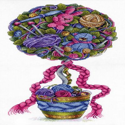 Cosiness Topiary Cross Stitch kit. Flowers Cross Stitch Pattern on Aida 18 Count Canvas. Cross Stitch by MP Studia. SNV-690