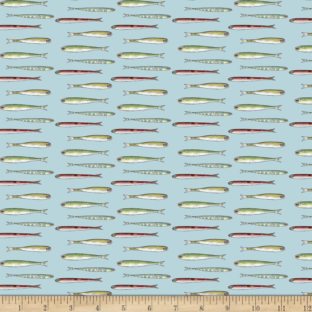 QT Fabrics Set Sail Fish Light Blue, Fabric by The Yard