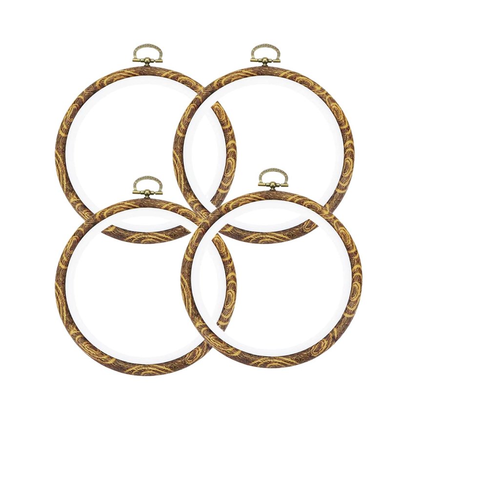 5.9 Inch Rubber Embroidery Hoops 4Pcs Cross Stitch Hoops Imitated Wooden Display Frame