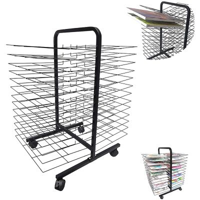 Drying Rack, Back-to-Back Double-Sided Mobile Art Drying Rack with Wire Shelves for Works of Art, Black Powder Coated FinishIdeal for Schools and Art Clubs (Size : 26-Layer)
