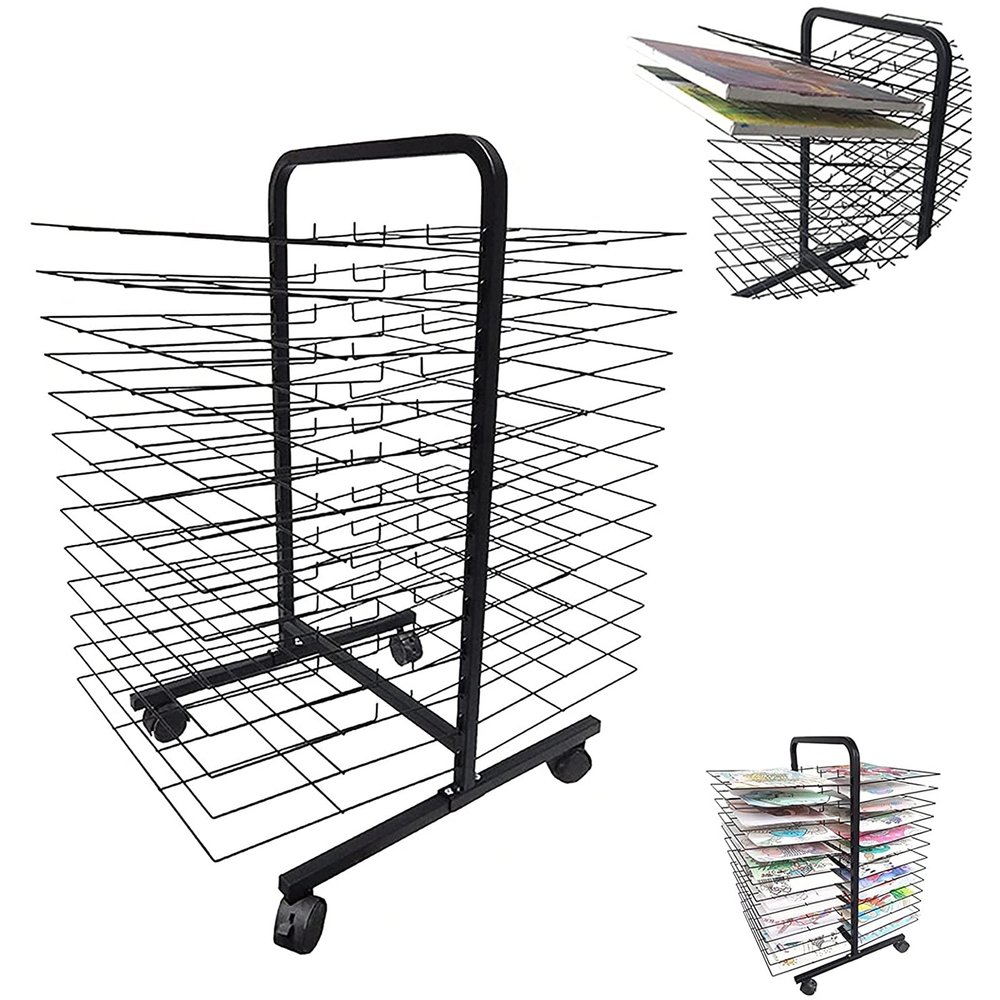 Drying Rack, Back-to-Back Double-Sided Mobile Art Drying Rack with Wire Shelves for Works of Art, Black Powder Coated FinishIdeal for Schools and Art Clubs (Size : 26-Layer)