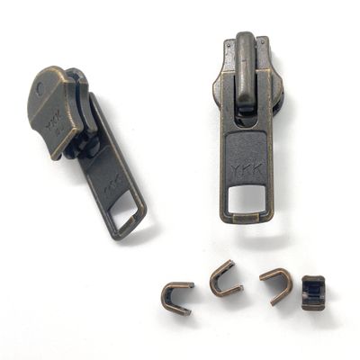Zipper Repair Kit - #10 Heavy Duty YKK Antique Brass Jacket Zipper Sliders with Top Stops Included - Choose Your Quantity - Made in The United States (2)