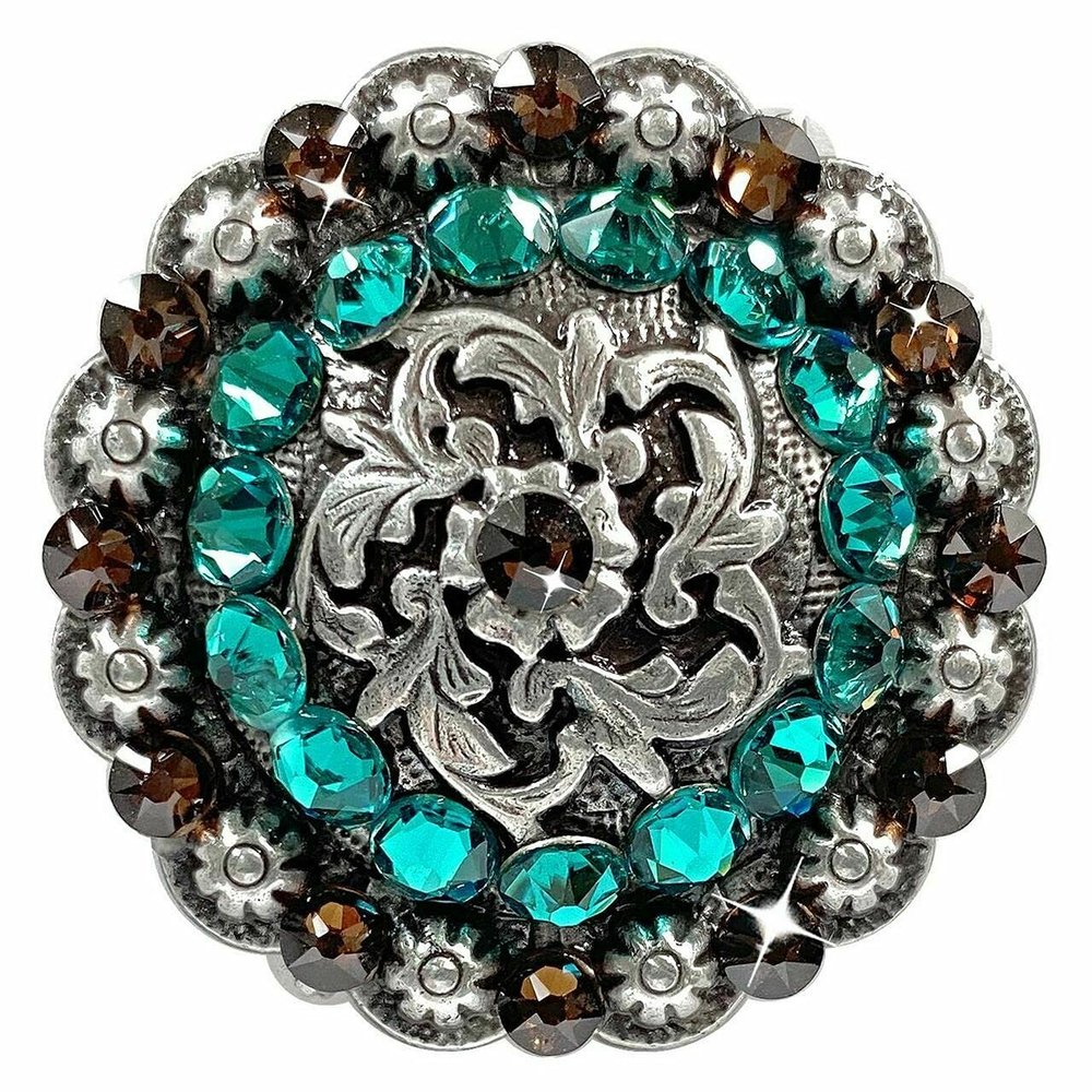 BS9188 Coloma Antique Silver Berry Rhinestone Crystal Concho (BS9188-3-LASRP, Smoked Topaz-Blue Zircon-1-1/2")