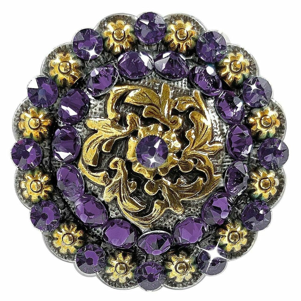 BS9188 Coloma Antique Gold Berry Rhinestone Crystal Concho (BS9188-4-ASAG, Tanzanite-1-3/4")
