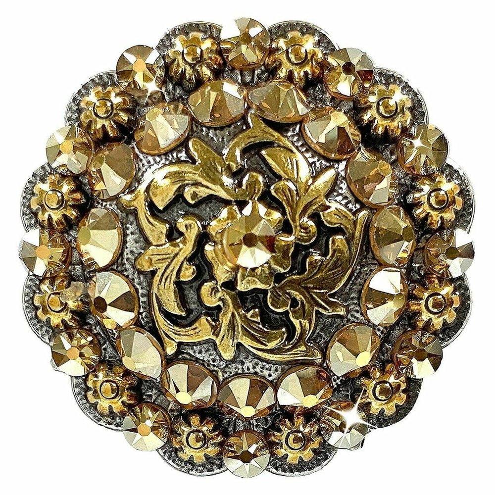 BS9188 Coloma Antique Gold Berry Rhinestone Crystal Concho (BS9188-1-ASAG, Metallic Sunshine-1")
