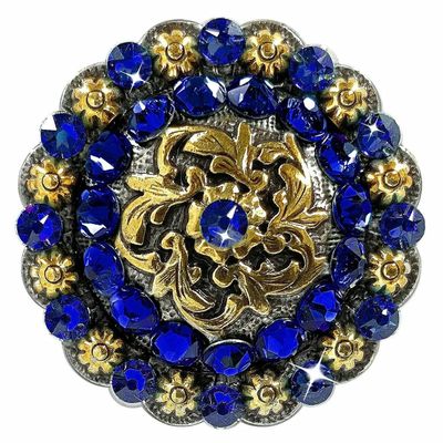 BS9188 Coloma Antique Gold Berry Rhinestone Crystal Concho (BS9188-1-ASAG, Capri Blue-1")